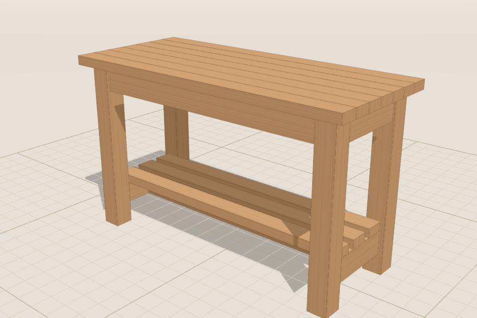 Workbench designed in Woodworker, shown in 3D